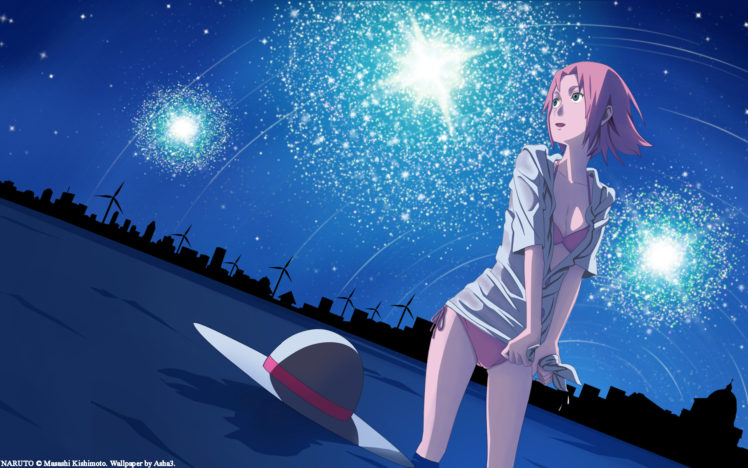haruno, Sakura, Landscape, Naruto, Pink, Hair, Scenic, Sky, Stars HD Wallpaper Desktop Background