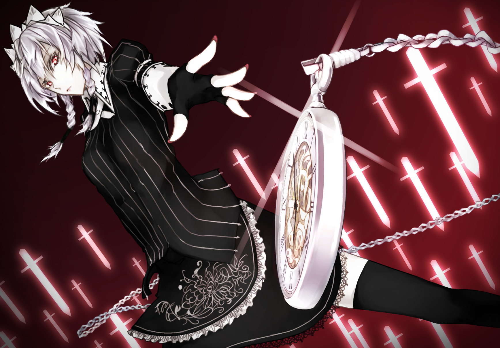 gloves, Izayoi, Sakuya, Kyouya,  mukuro238 , Red, Eyes, Thighhighs, Touhou, White, Hair Wallpaper