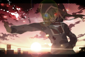 aiharafu, Blood, Building, Green, Hair, Kagerou, Project, Kido, Tsubomi, Mekakushi, Code,  vocaloid , Red, Eyes, Vocaloid