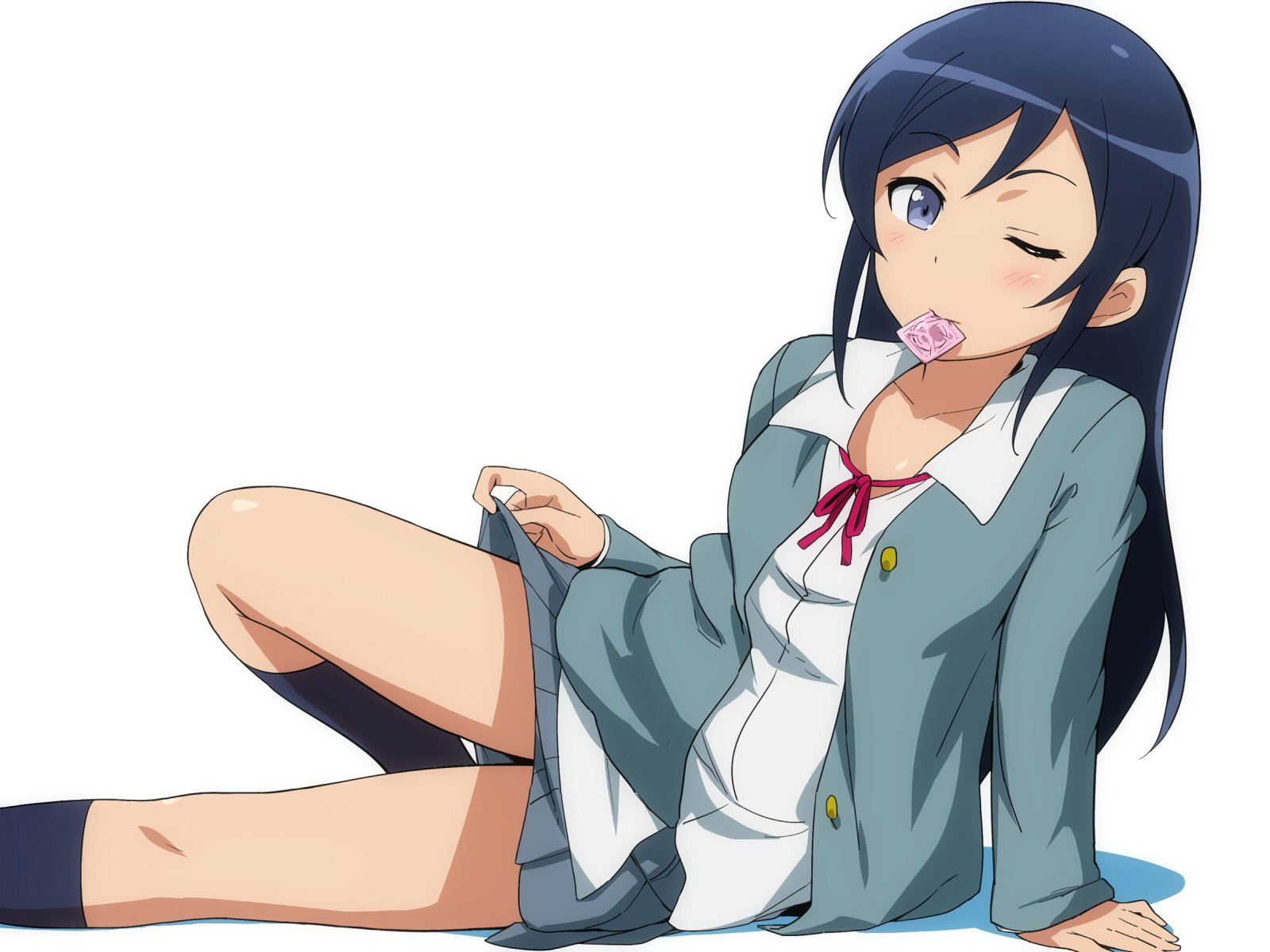 Aragaki Ayase Black Hair Blue Eyes Blush Condom Hairu Kneehighs Ore No Imouto Ga