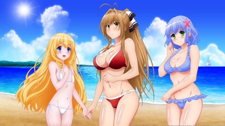 Akiranyo Beach Bikini Blue Eyes Blue Hair Blush Breasts