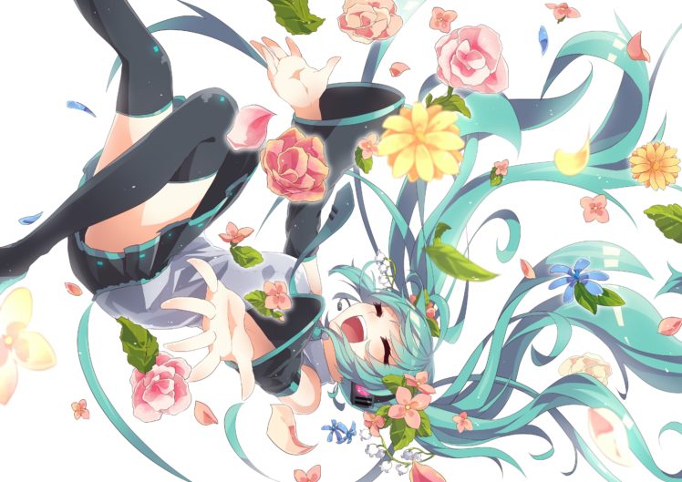 blue, Hair, Flowers, Hatsune, Miku, Jpeg, Artifacts, Long, Hair, Twintails, Vocaloid HD Wallpaper Desktop Background