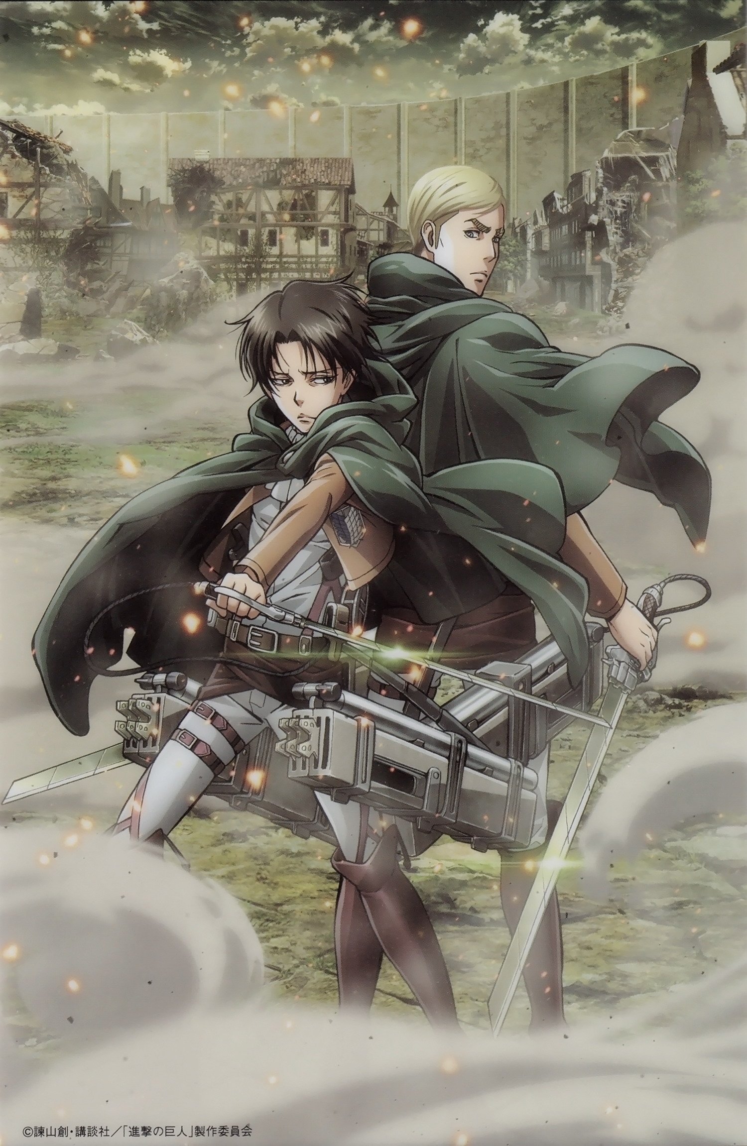 shingeki, No, Kyojin, Levi, Erwin, Smith, Looking, Back, Three, Dimensional, Maneuver, Gear Wallpaper