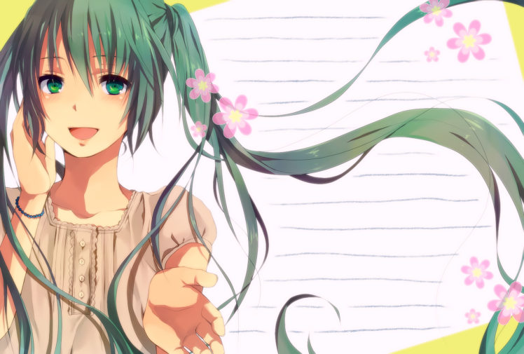aqua, Eyes, Aqua, Hair, Close, Flowers, Hatsune, Miku, Long, Hair, Vocaloid, Yuzumikoto HD Wallpaper Desktop Background