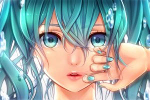 vocaloid, Eyes, Face, Glance, Light, Blue, Hair, Anime