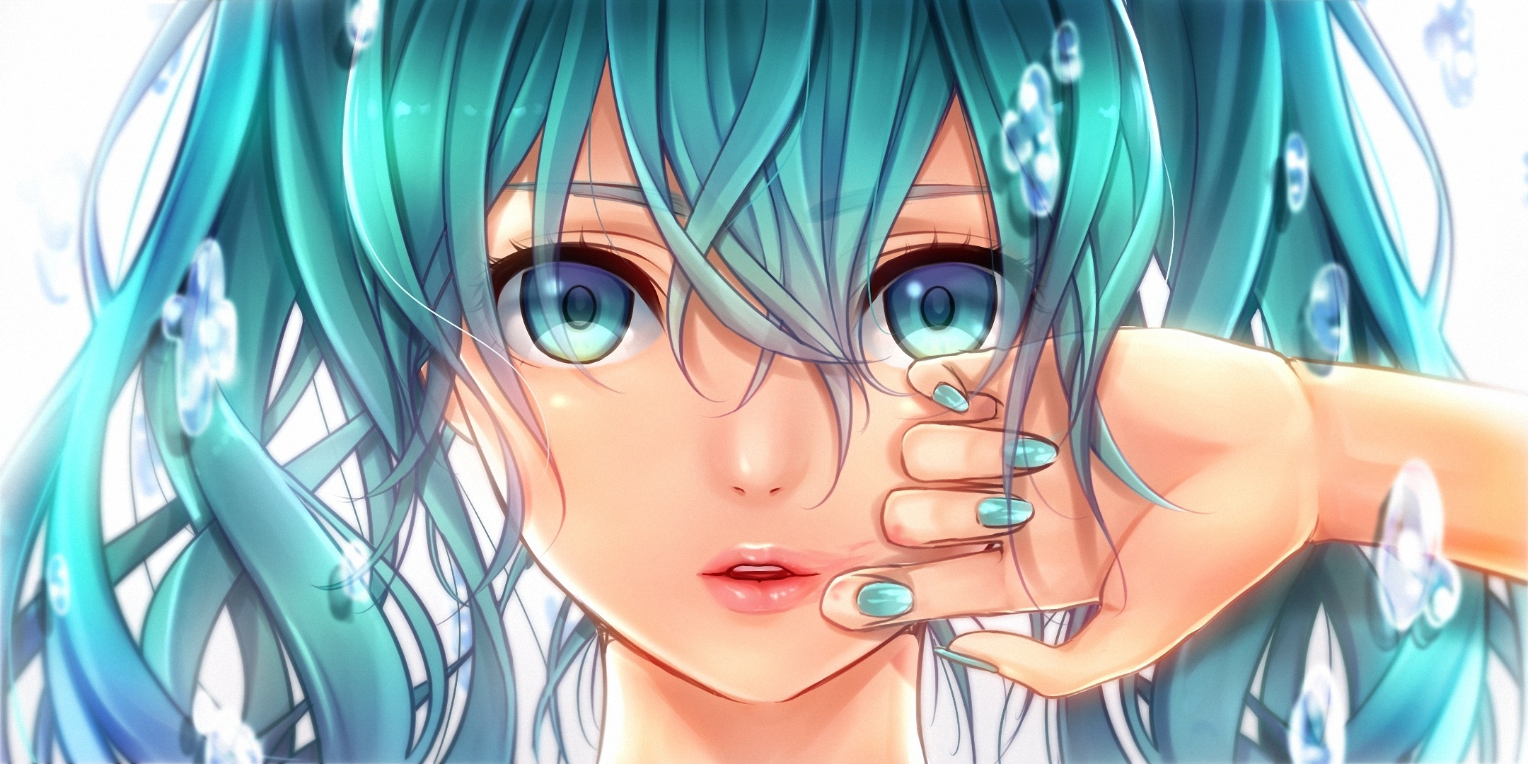 vocaloid, Eyes, Face, Glance, Light, Blue, Hair, Anime Wallpaper