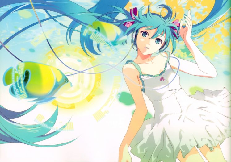 blue, Eyes, Blue, Hair, Dress, Hatsune, Miku, Headphones, Long, Hair, Twintails, Vocaloid HD Wallpaper Desktop Background