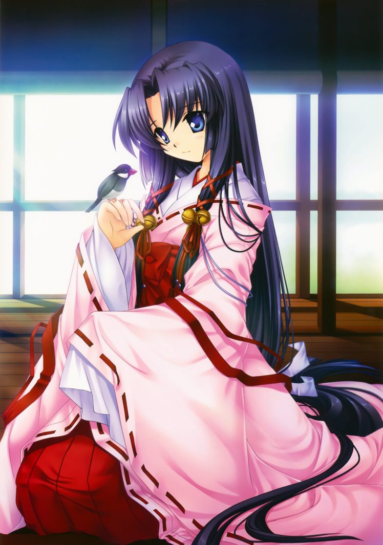 anime, Series, Air, Characters, Girl, Beautiful, Kimono, Long, Hair, Bird, Cute HD Wallpaper Desktop Background