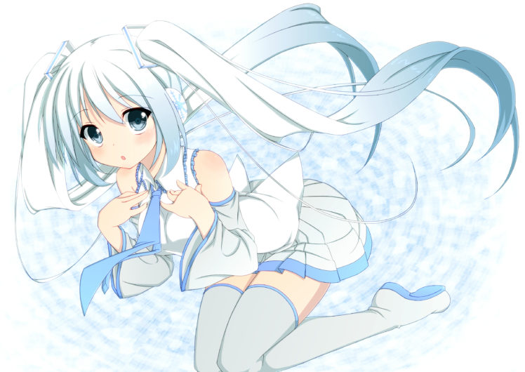 blue, Eyes, Hatsune, Miku, Long, Hair, Twintails, Vocaloid, White, Hair, Yuki, Miku HD Wallpaper Desktop Background