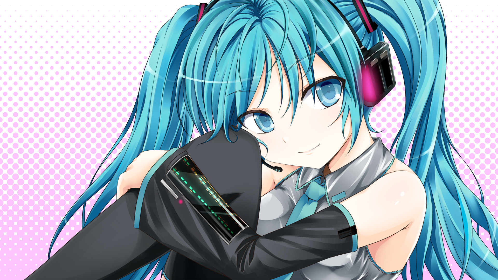 Anime school girl with blue hair and headphones - wide 3