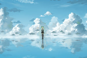 clouds, Hatsune, Miku, Popoccpo, Sky, Vocaloid, Water