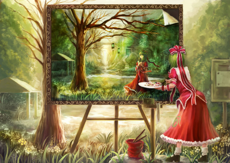 dress, Green, Hair, Kagiyama, Hina, Oto, Taku, Touhou HD Wallpaper Desktop Background