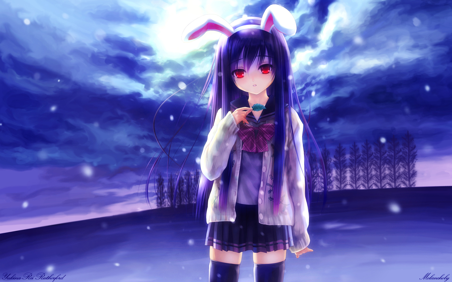 animal, Ears, Clouds, Goto, P, Purple, Hair, Red, Eyes, Reisen, Udongein, Inaba, Sky, Snow, Thighhighs, Touhou Wallpaper