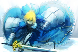 armor, Blonde, Hair, Blue, Dress, Excalibur, Fate, Stay, Night, Fate, Zero, Green, Eyes, Nkmr8, Saber, Short, Hair, Sword, Weapon