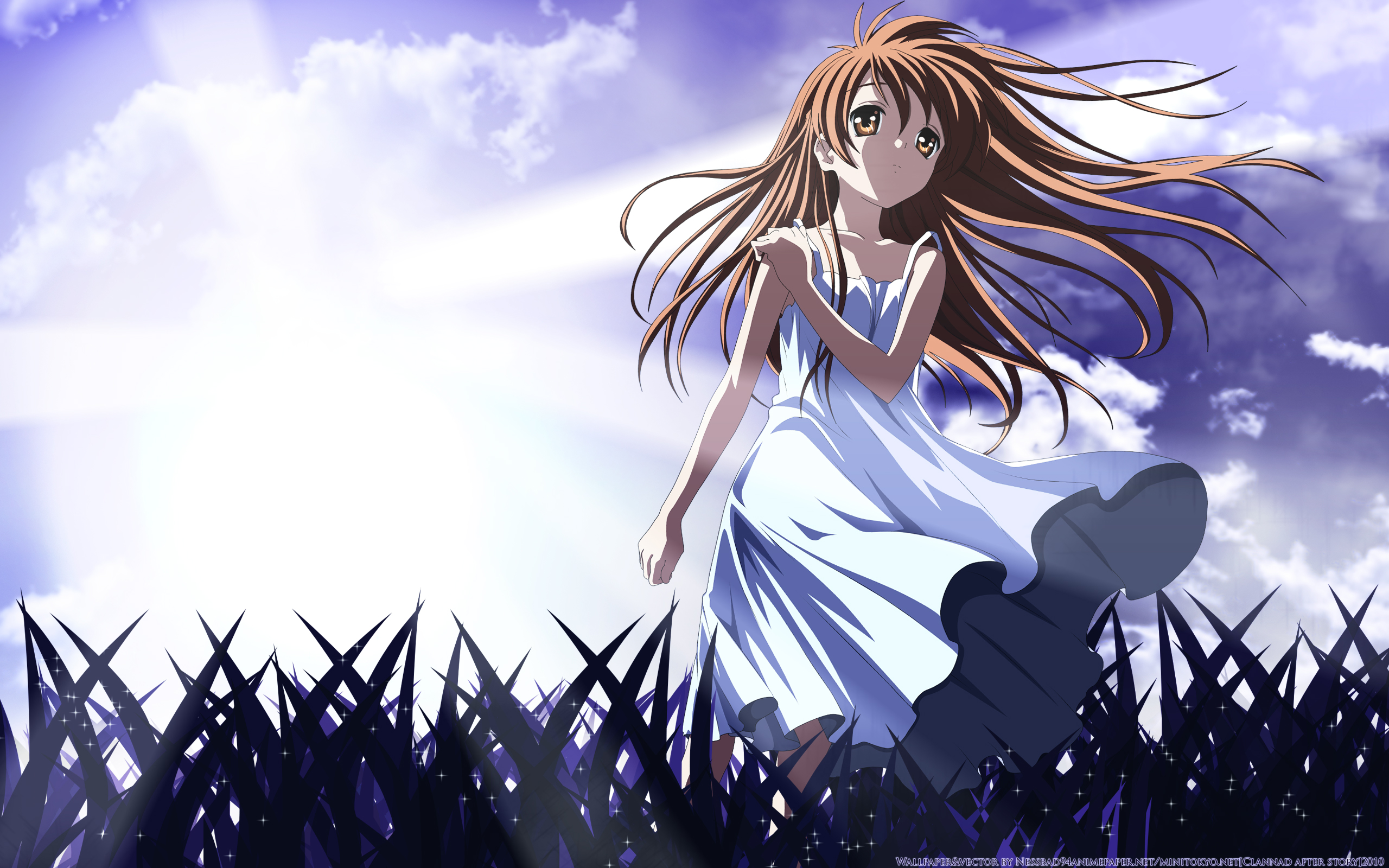 brown, Hair, Clannad, Dress, Illusionary, Girl, Long, Hair, Sky, Summer, Dress, Vector Wallpaper