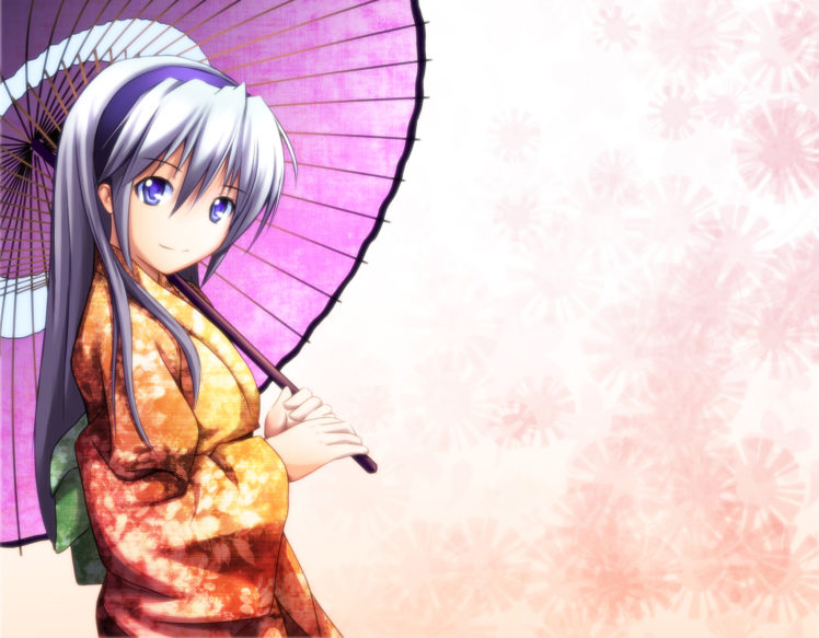 clannad, Gray, Hair, Japanese, Clothes, Kimono, Long, Hair, Sakagami, Tomoyo, Umbrella HD Wallpaper Desktop Background