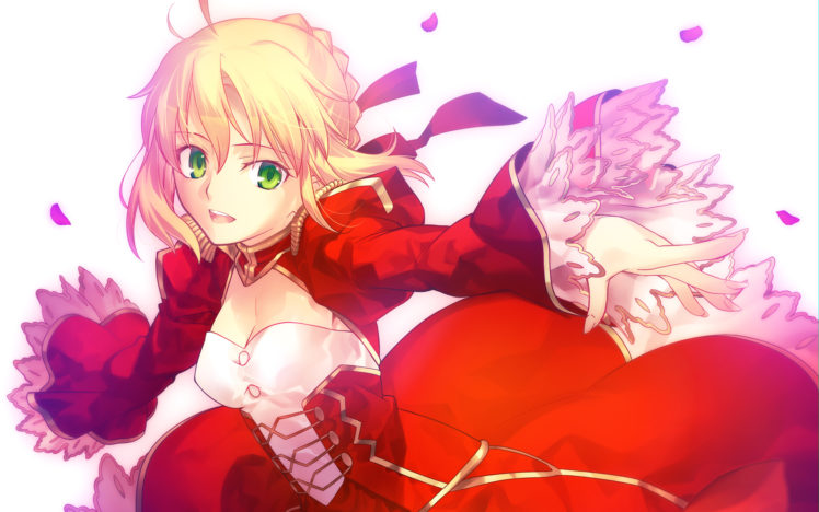 blonde, Hair, Dress, Fate, Extra, Fate, Stay, Night, Green, Eyes, Ribbons, Saber, Saber, Extra, Short, Hair, Takeuchi, Takashi HD Wallpaper Desktop Background