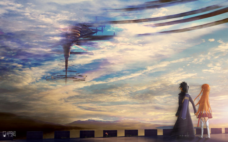 clouds, Kirigaya, Kazuto, Landscape, Scenic, Sky, Sword, Sword, Art, Online, Weapon, Yuuki, Asuna HD Wallpaper Desktop Background