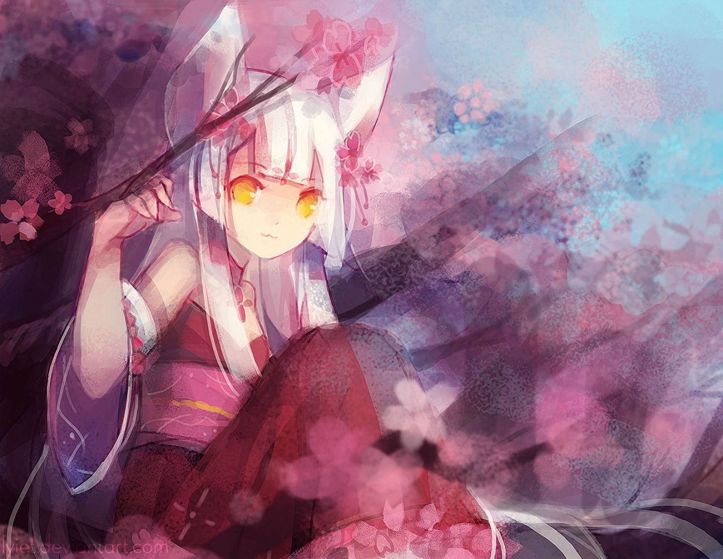animal, Ears, Cherry, Blossoms, Flowers, Foxgirl, Japanese, Clothes