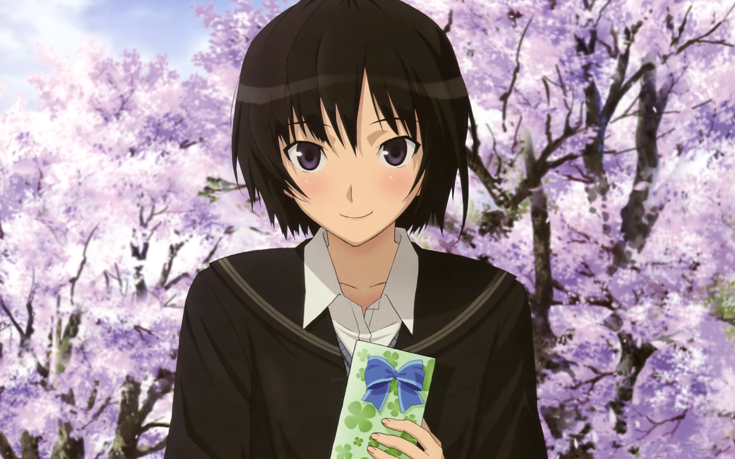 amagami, Black, Hair, Nanasaki, Ai, Purple, Eyes, Seifuku, Short, Hair Wallpaper