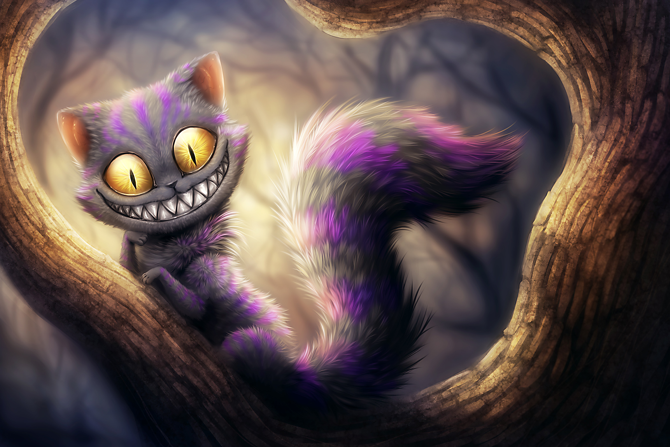 alice, In, Wonderland, Animal, Cat, Cheshire, Cat, Yellow, Eyes Wallpaper