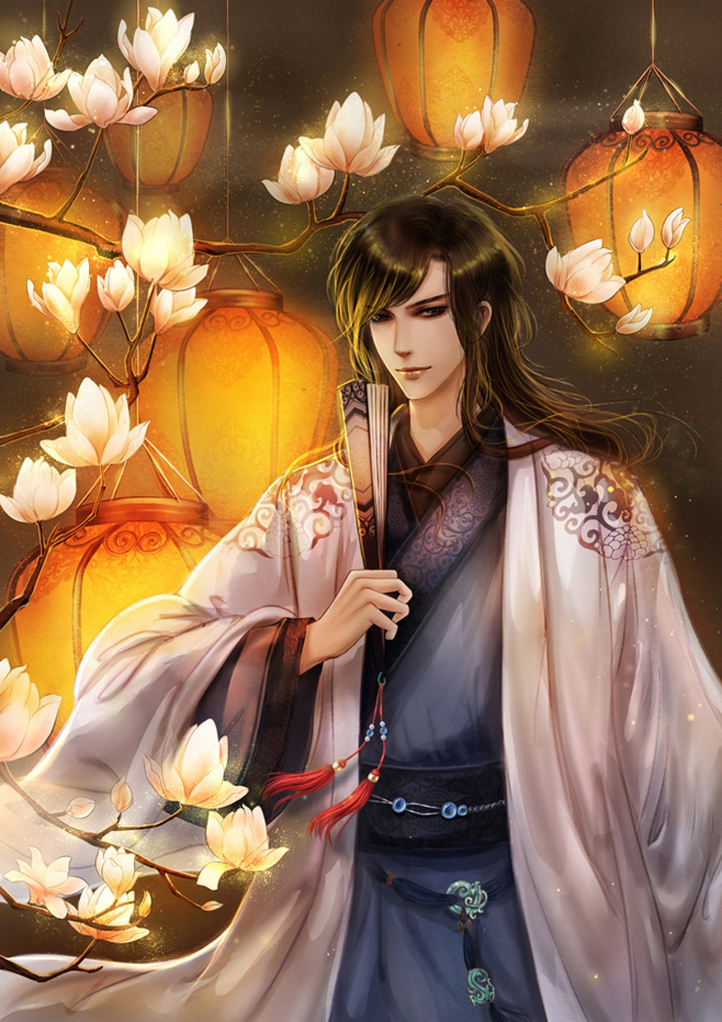 fantasy, Guy, Flower, Long, Hair, Anime Wallpaper
