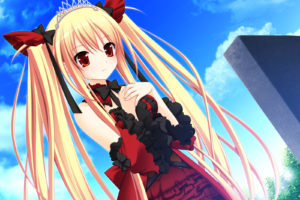 blonde, Hair, Bloody, Rondo, Clouds, Dress, Game, Cg, Headband, Long, Hair, Luna, Freed, Queen, Makita, Maki, Red, Eyes, Sky, Twintails