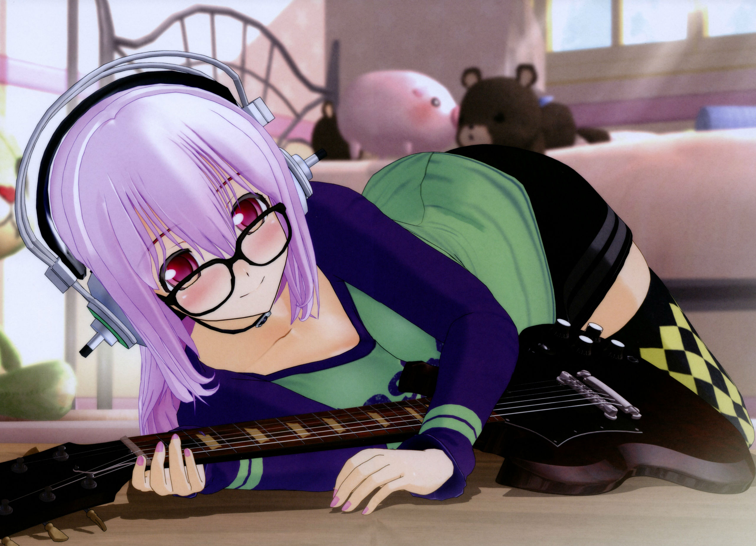 glasses, Guitar, Headphones, Instrument, Scan, Sonico, Super, Sonico Wallpaper