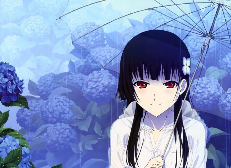 black, Hair, Flowers, Rain, Red, Eyes, Sanka, Rea, Sankarea, Scan, Umbrella HD Wallpaper Desktop Background