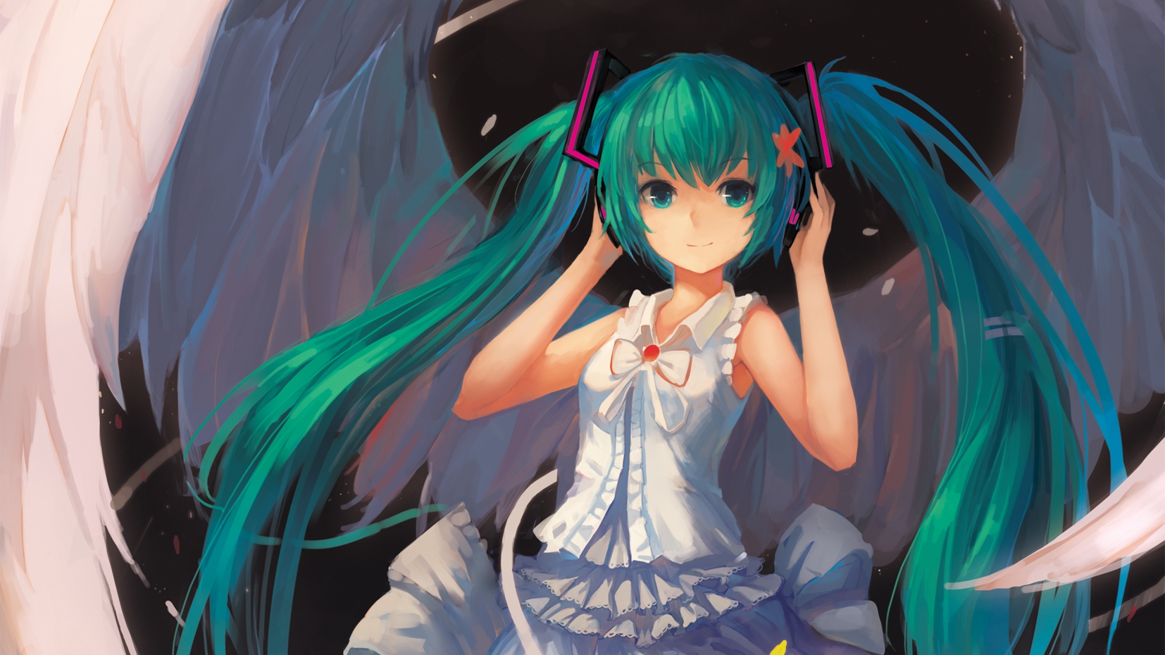 aqua, Eyes, Aqua, Hair, Hatsune, Miku, Twintails, Vocaloid, Wings Wallpaper