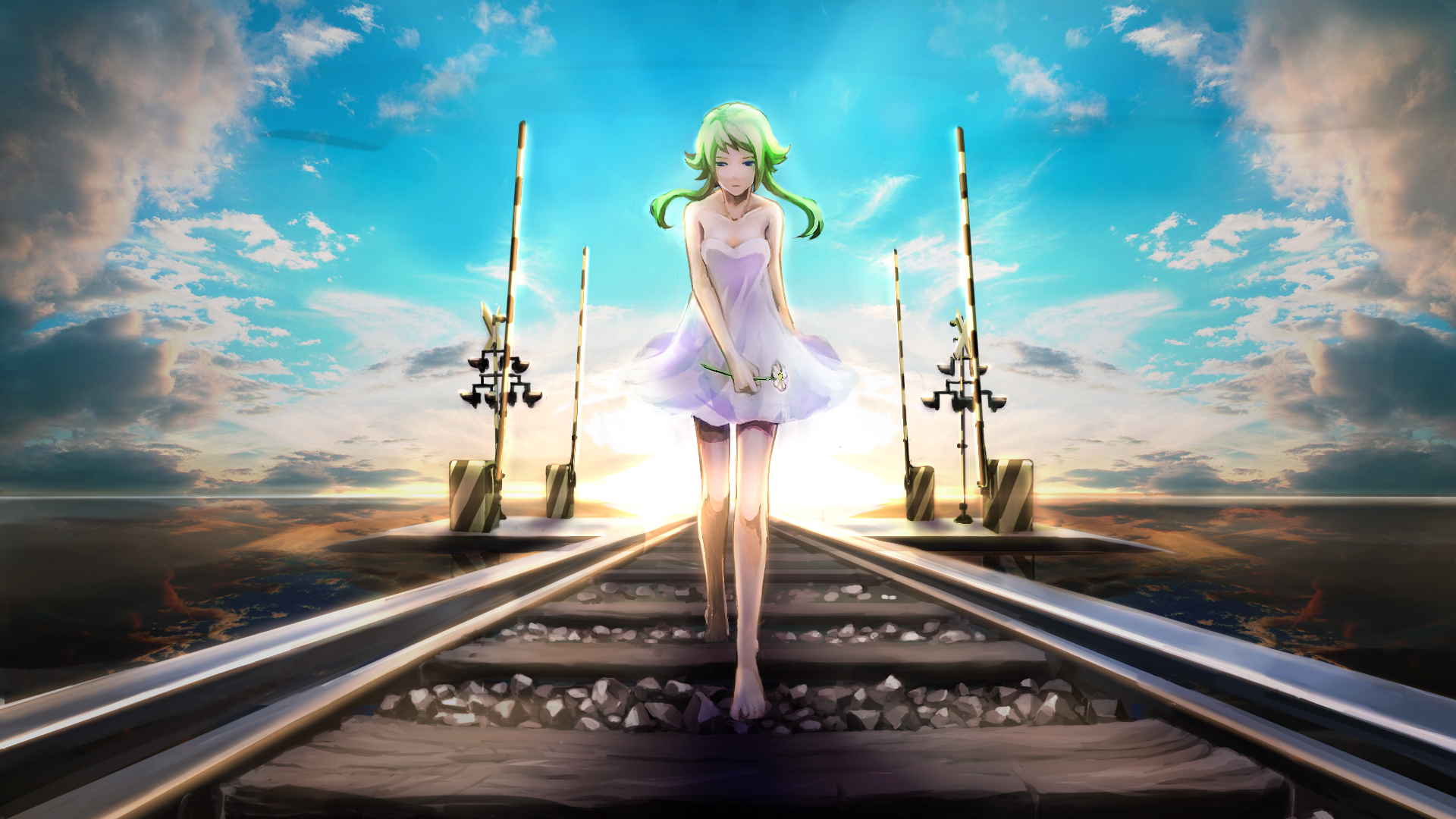 barefoot, Clouds, Dress, Gumi, No, 734, Sky, Vocaloid Wallpaper