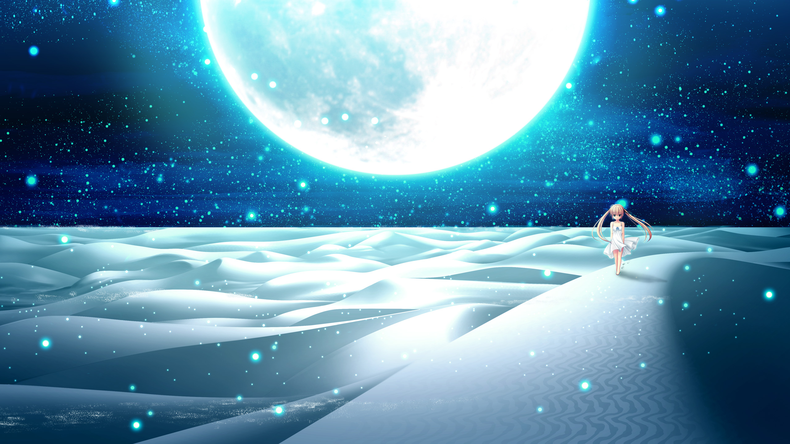 blonde, Hair, Desert, Landscape, Minato, Miu, Moon, Night, Sakura, Sakimashita, Scenic Wallpaper