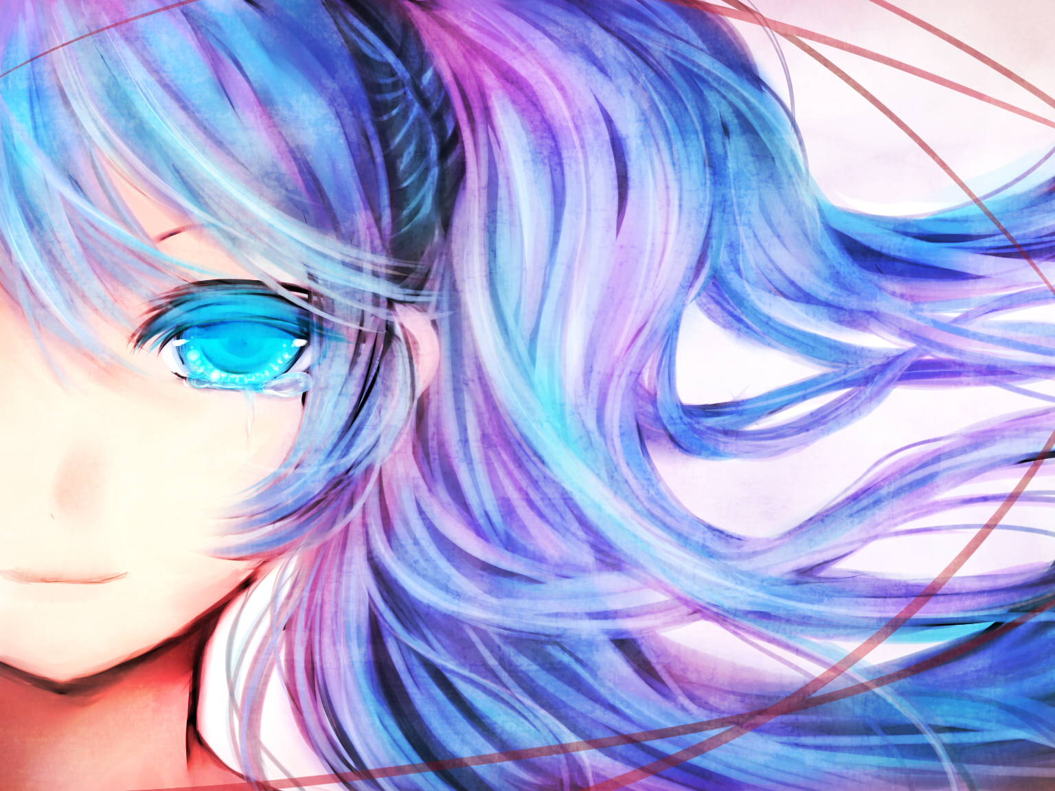 blue, Eyes, Blue, Hair, Close, Crying, Efushi, Hatsune, Miku, Vocaloid Wall...