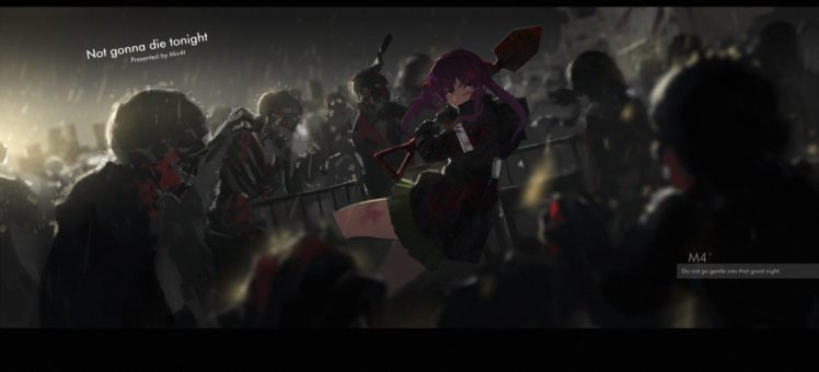 bow, Ebisuzawa, Kurumi, Gakkou, Gurashi , Gloves, Mivit, Night, Purple, Eyes, Purple, Hair, Rain, Signed, Skirt, Twintails, Water, Watermark, Weapon HD Wallpaper Desktop Background