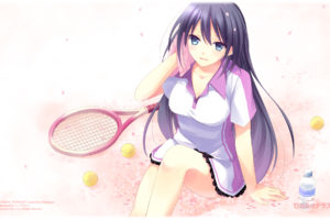 black, Hair, Blue, Eyes, Hinata, Terrace, Long, Hair, Nanami, Yasuna, Petals, Takatsukasa, Kaoruko, Tennis