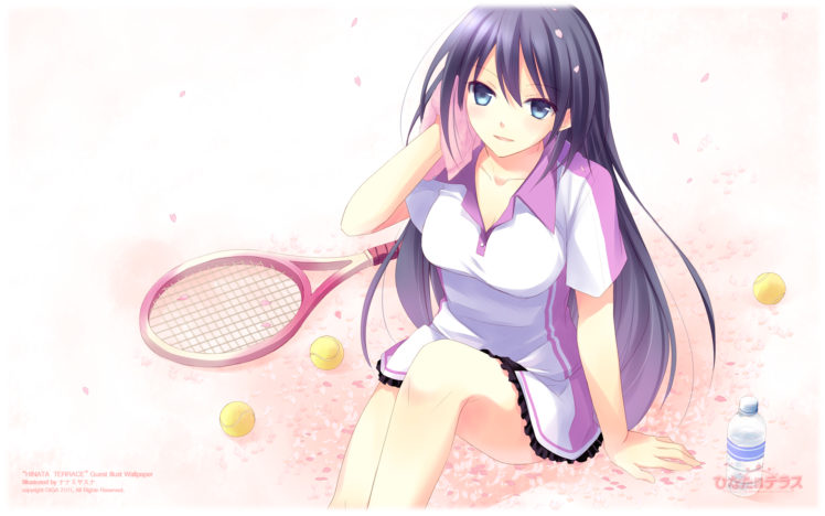 black, Hair, Blue, Eyes, Hinata, Terrace, Long, Hair, Nanami, Yasuna, Petals, Takatsukasa, Kaoruko, Tennis HD Wallpaper Desktop Background