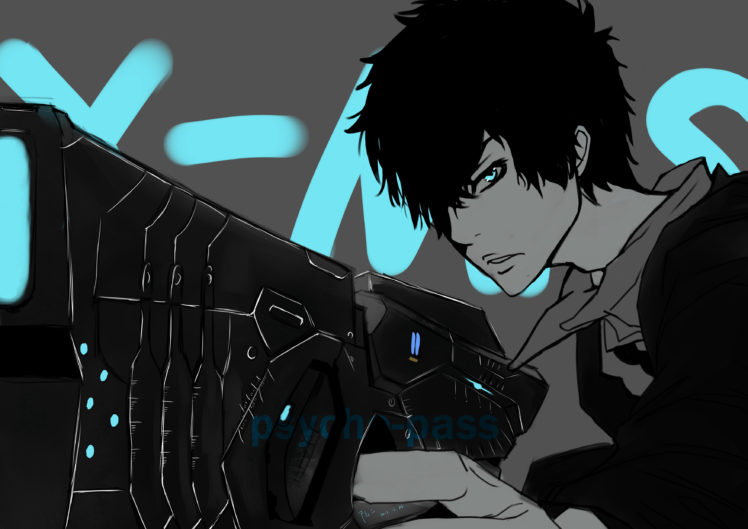 aqua, Eyes, Black, Hair, Gun, Kougami, Shinya, Psycho pass, Weapon HD Wallpaper Desktop Background