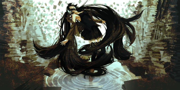black, Hair, Chouwaru, Rose, Hatsune, Miku, Headphones, Long, Hair, Vocaloid HD Wallpaper Desktop Background
