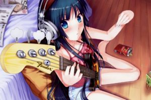 mio, Akiyama, With, Headphones, And, Guitar