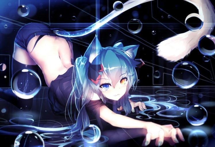 hatsune, Miku, Vocaloid, Cat HD Wallpaper Desktop Background