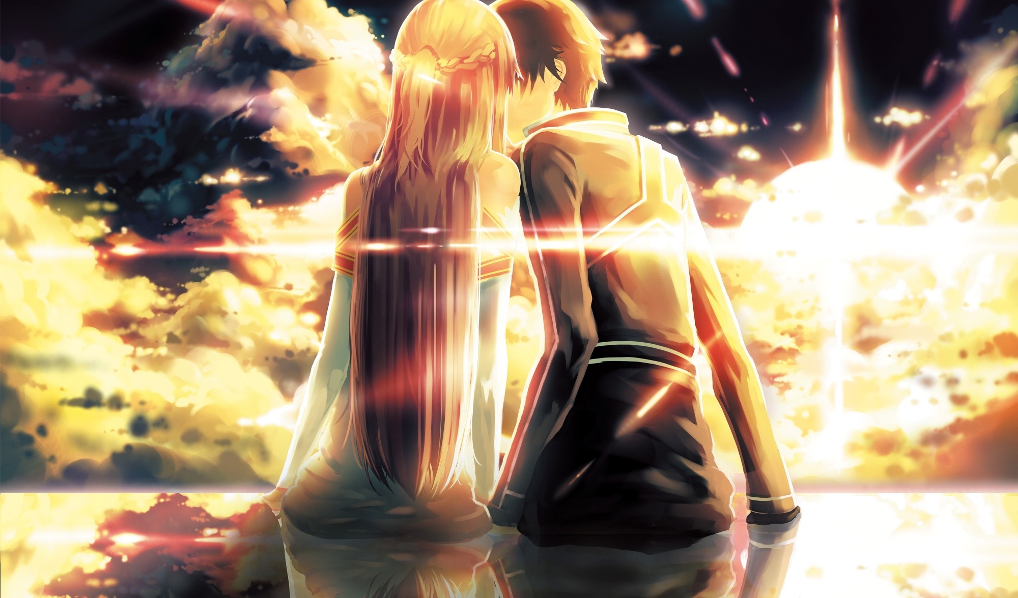 art, Ko2915277ok, Yuuki, Asuna, Kirito, Sword, Art, Online, Boy, Girl, Kiss Wallpaper