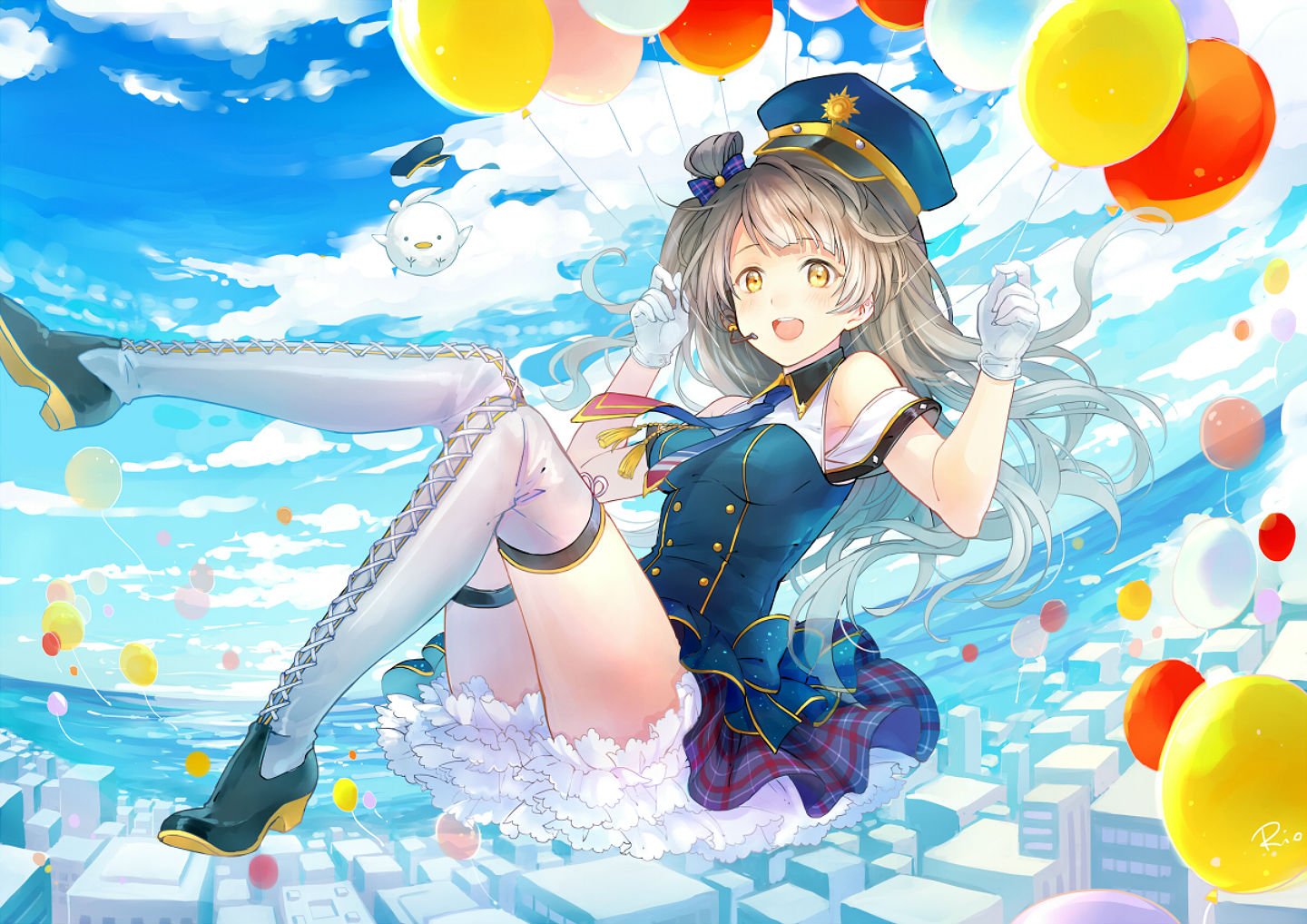 boots, Brown, Hair, City, Clouds, Gloves, Hat, Long, Hair, Love, Live , School, Idol, Project, Minami, Kotori, Rio,  9251843 , Sky, Thighhighs, Yellow, Eyes Wallpaper