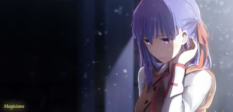 fate, Stay, Night, Long, Hair, Magicians, Matou, Sakura, Night, Purple, Eyes, Purple, Hair, Ribbons, Watermark HD Wallpaper Desktop Background