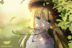 aqua, Eyes, Blonde, Hair, Fate, Stay, Night, Hat, Leaves, Long, Hair, Magicians, Necklace, Saber, Watermark