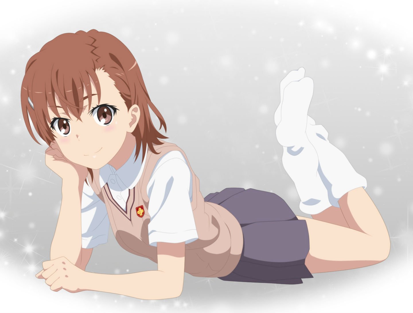 Blush Brown Eyes Brown Hair Misaka Mikoto Seifuku Skirt Smile Rz Socks To Aru 