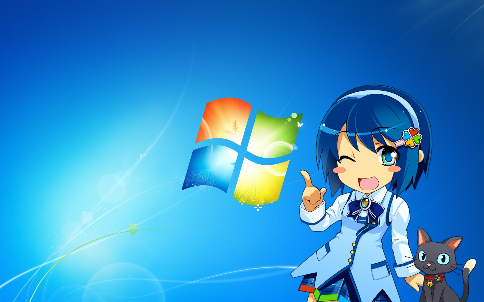7, Animal, Blue, Cat, Madobe, Nanami, Microsoft, Os tan, Windows Wallpaper