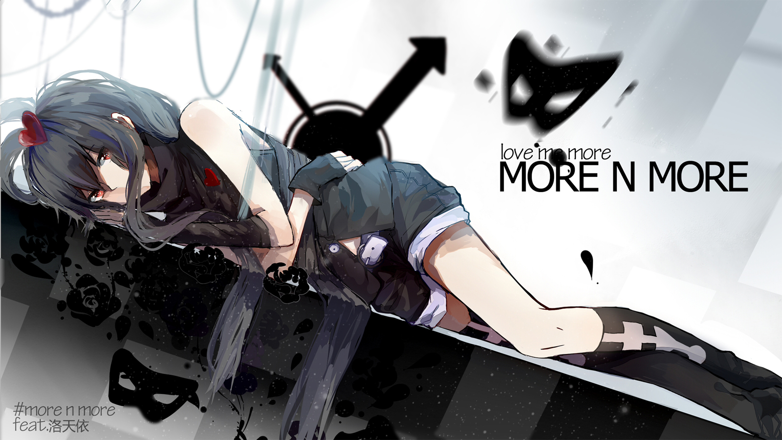 black, Hair, Elbow, Gloves, Gloves, Luo, Tianyi, Red, Eyes, Vocaloid, Yoisy Wallpaper