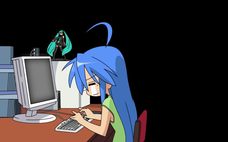 computer, Hatsune, Miku, Izumi, Konata, Lucky, Star, Transparent, Vocaloid HD Wallpaper Desktop Background