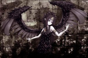 black, Hair, Dress, Fabled, Grimro, Feathers, Necklace, Wings, Yu gi oh