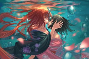 love, Water, Anime, Girls, Underwater, Original, Mood, Bubbles